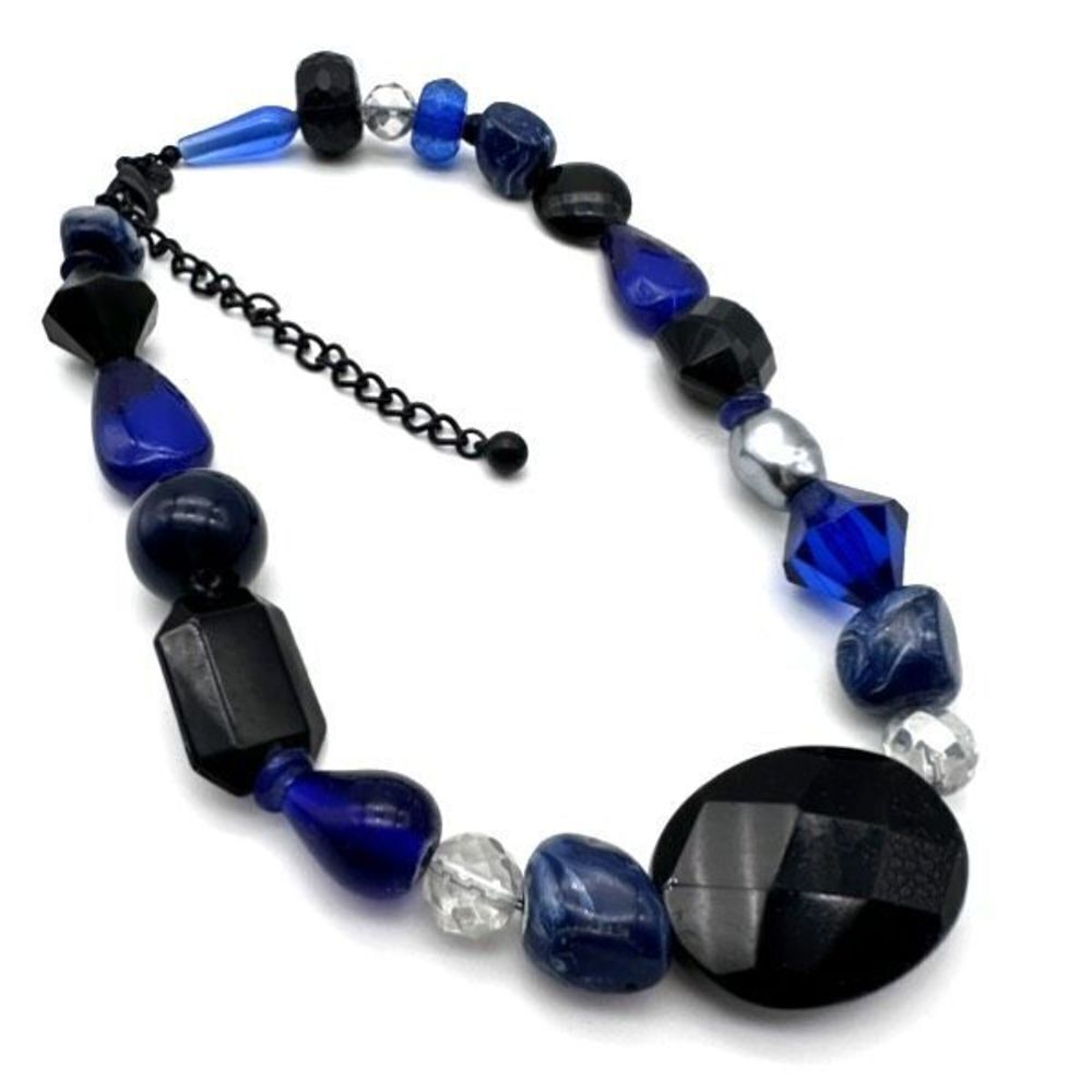 Chico’s black & blue chunky stone style statement choker necklace office career